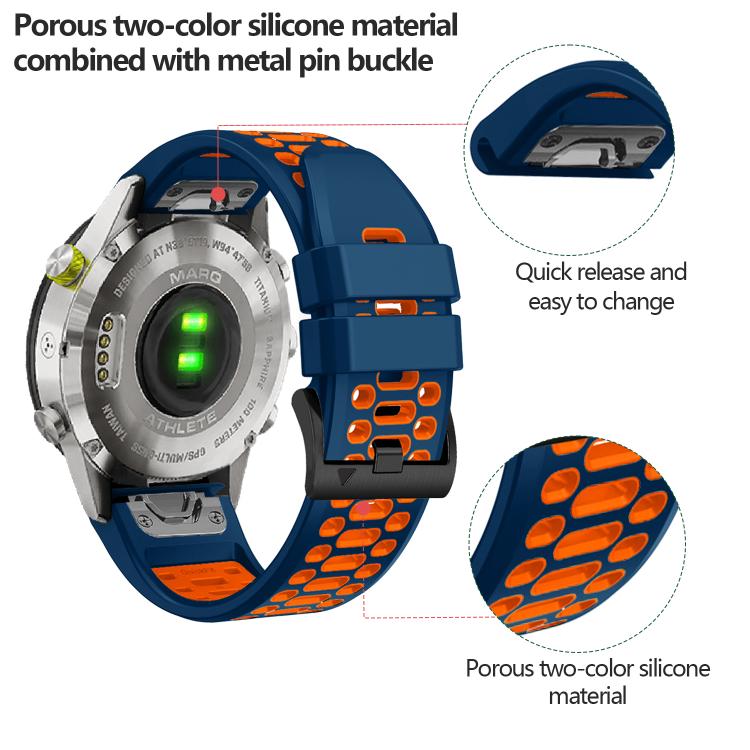 For Garmin Fenix 7 22mm Kalebol Three Rows Hole Two Color Silicone Watch Band(Red Black) by Kalebol