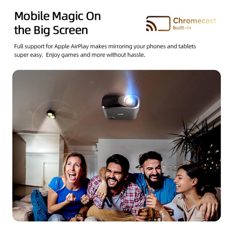 AUN AKEY9S 1080P 1000ANSI Autofocus WIFI Display Smart Projector, UK Plug(Black) by AUN