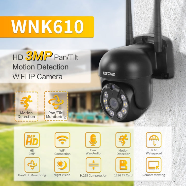 ESCAM WNK610 3.0 Million Pixels Wireless Dome IP Camera, Support Motion Detection & Two-way Audio & Full-color Night Vision & TF Card, AU Plug by ESCAM