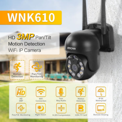 ESCAM WNK610 3.0 Million Pixels Wireless Dome IP Camera, Support Motion Detection & Two-way Audio & Full-color Night Vision & TF Card, AU Plug by ESCAM