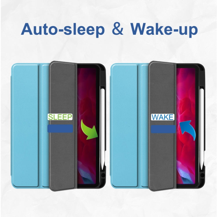 For iPad Pro 11 2022 / 2021 / 2020 ENKAY 3-Folding Shockproof TPU Cover Custer Texture PU Leather Tablet Case with Pencil Slot & Holder & Sleep / Wake-up Function(Black) by ENKAY