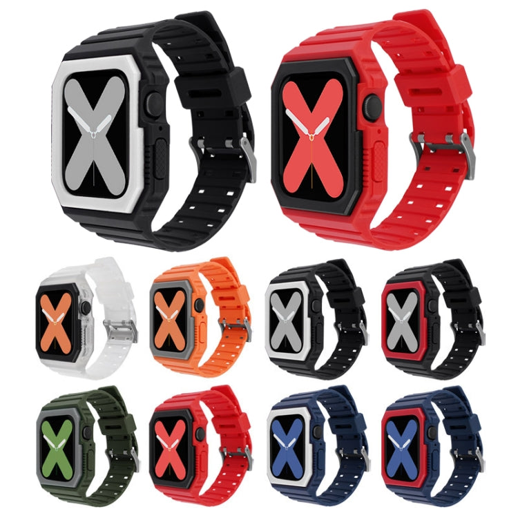 Silicone Strap with Case For Apple Watch Series 9&8&7 41mm / SE 3&SE 2&6&SE&5&4 40mm / 3&2&1 38mm(Black+Red) by bashfashion