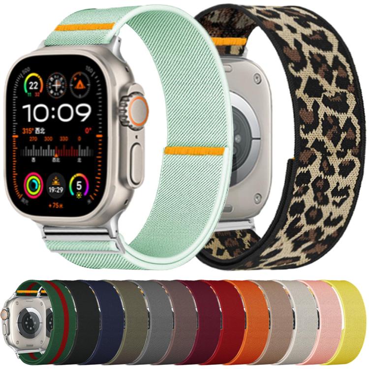 For Apple Watch 46mm / 49mm / 45mm / 44mm Adjustable Single Loop Elastic Nylon Watch Band(Leopard Print) by bashfashion