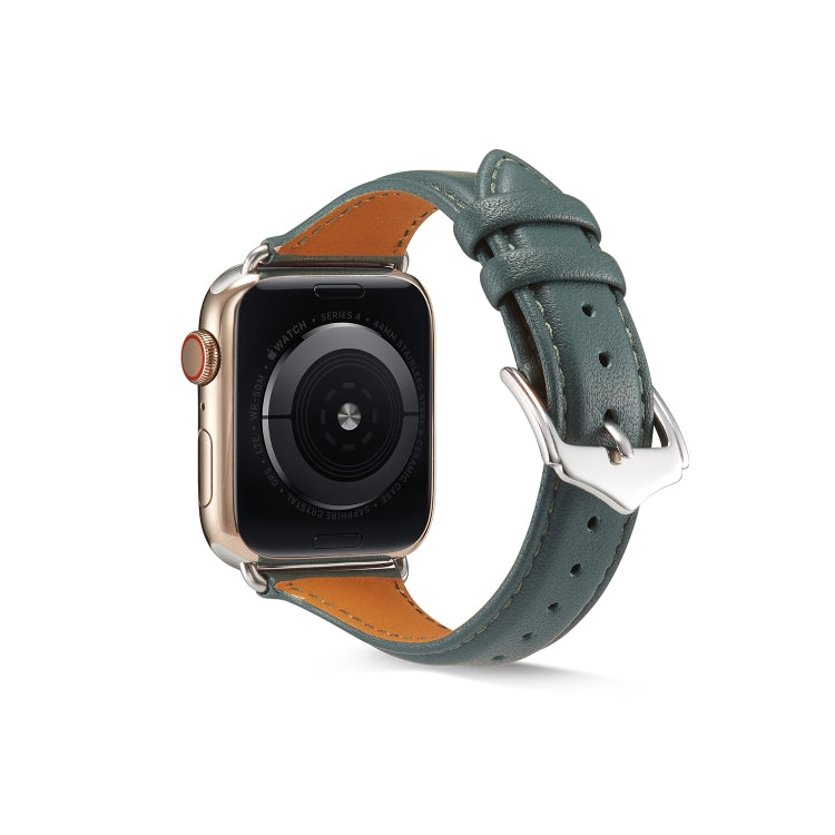 For Apple Watch 3 / 2 / 1 Generations 38mm Universal Thin Leather Strap(Blackish Green) by bashfashion