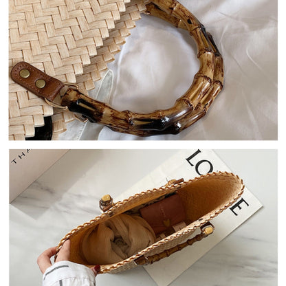 Retro Large-Capacity Bamboo Portable Straw Beach Bag(Brown) by bashfashion