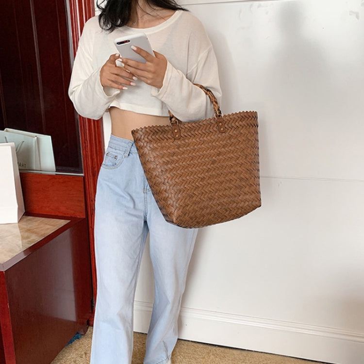 Retro Large-Capacity Bamboo Portable Straw Beach Bag(Brown) by bashfashion