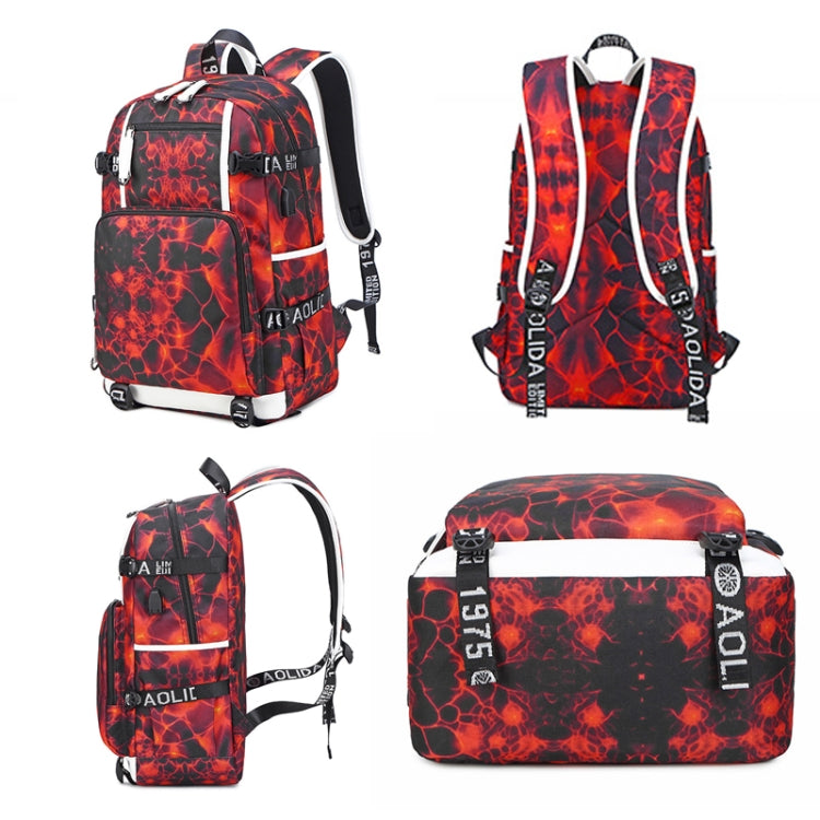 6101-5 Printed Backpack Large Capacity Computer Backpack Waterproof Student School Bag(Geometric Red) by bashfashion