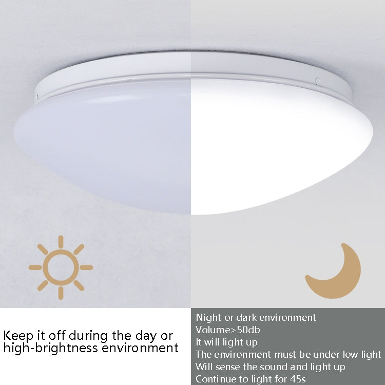 LED Sound Light Control Ceiling Lamp Round Corridor Intelligent Sensor Lamp, Power source: 8W 230mm(White) by bashfashion