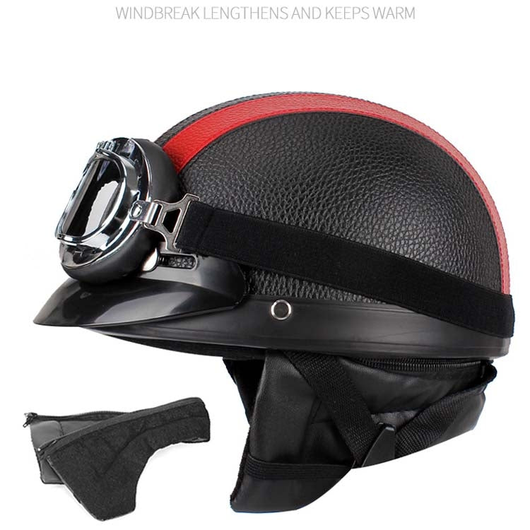 BSDDP A0318 PU Helmet With Goggles, Size: One Size(Black) by BSDDP