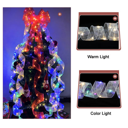 Christmas Ornament Double Light Board Yarn Ribbon String Lights, Specification: 1m(Red Color Light) by bashfashion