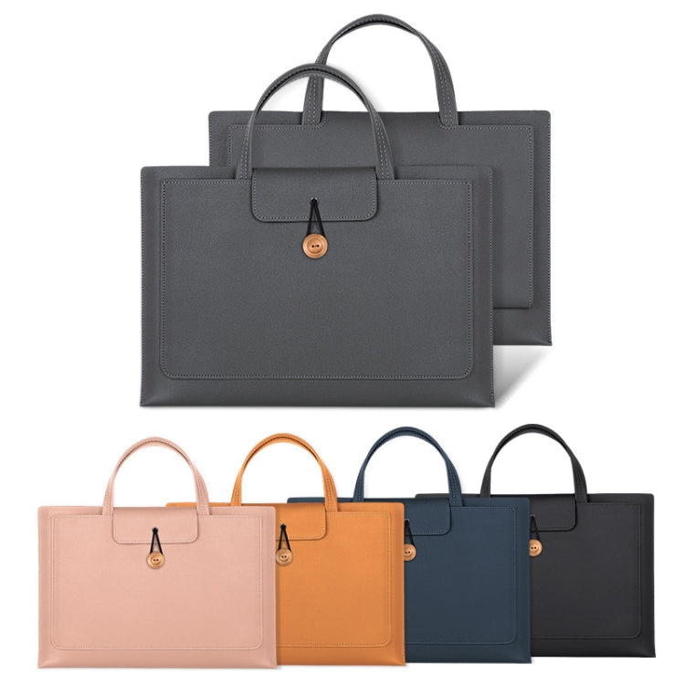 15.4/16 inch Elastic Button Laptop Waterproof PU Handbag(Navy) by bashfashion