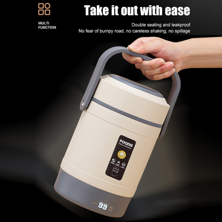 2.0L 304 Food Grade Insulated Lunch Box Electric Thermostat Lunch Bucket, CN Plug, Color: Temperature Display Beige Power Cord/Car Wire by bashfashion