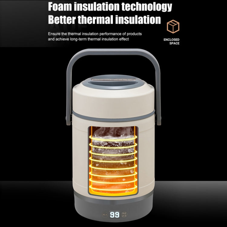 2.0L 304 Food Grade Insulated Lunch Box Electric Thermostat Lunch Bucket, CN Plug, Color: Temperature Display Beige Power Cord/Car Wire by bashfashion