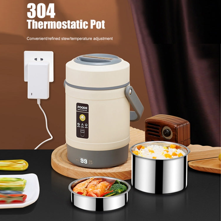 2.0L 304 Food Grade Insulated Lunch Box Electric Thermostat Lunch Bucket, CN Plug, Color: Temperature Display Beige Power Cord by bashfashion