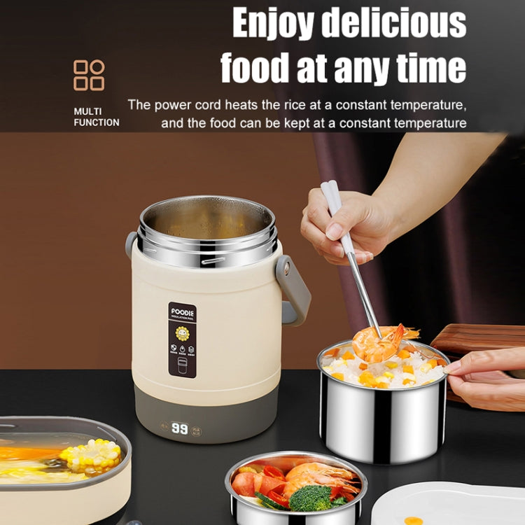 2.0L 304 Food Grade Insulated Lunch Box Electric Thermostat Lunch Bucket, CN Plug, Color: Temperature Display Beige Power Cord/Car Wire by bashfashion