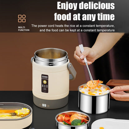 2.0L 304 Food Grade Insulated Lunch Box Electric Thermostat Lunch Bucket, CN Plug, Color: Temperature Display Beige Power Cord/Car Wire by bashfashion