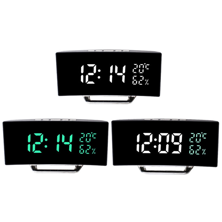 7816 Curved Screen LED Temperature / Humidity Display Multifunctional Clock(Green) by bashfashion