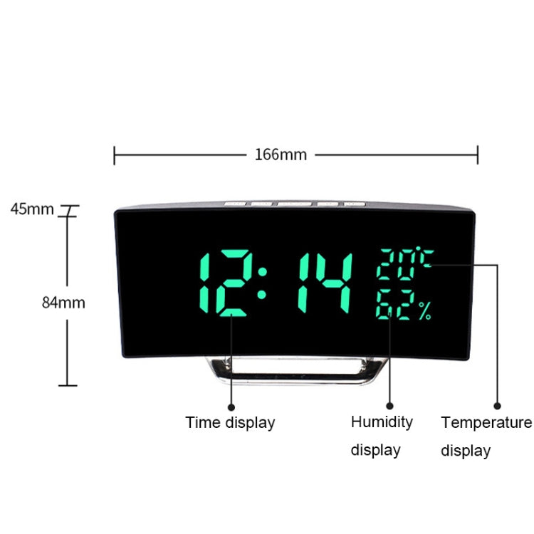 7816 Curved Screen LED Temperature / Humidity Display Multifunctional Clock(Green) by bashfashion