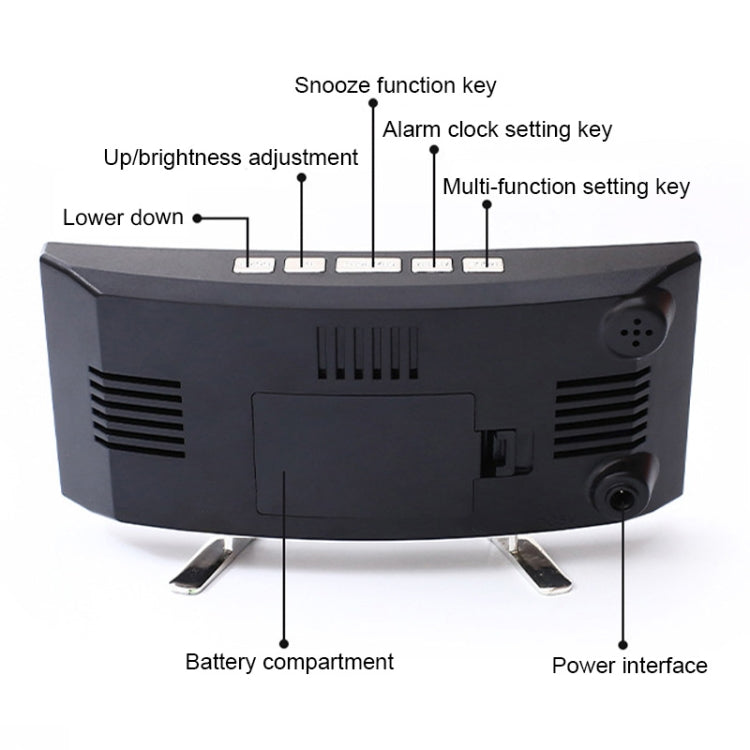 7816 Curved Screen LED Temperature / Humidity Display Multifunctional Clock(Green) by bashfashion
