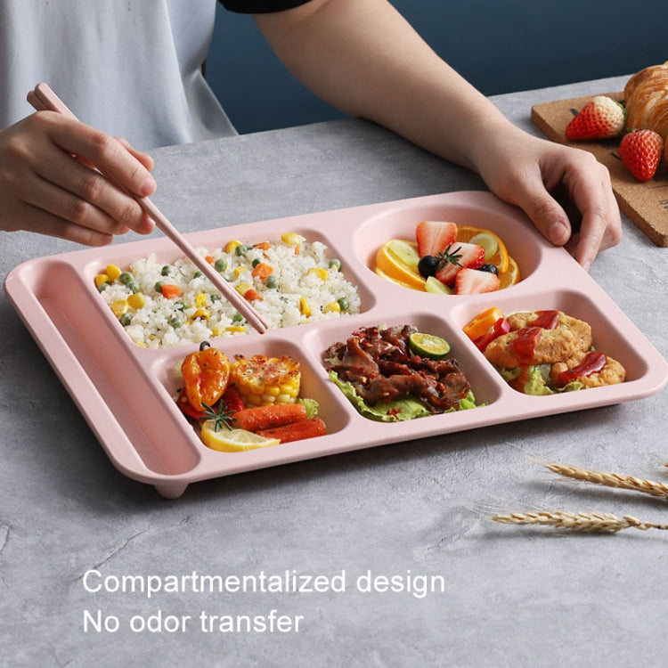 4pcs /Set Wheat Straw Split Dining Plate With Bowl Chopsticks Spoon Tableware Set(Green) by bashfashion