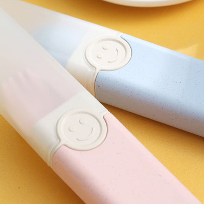 4 In 1 Portable Wheat Straw Tableware Set Outdoor Travel Storage Tableware Box, Style: B With Knife (Beige) by bashfashion