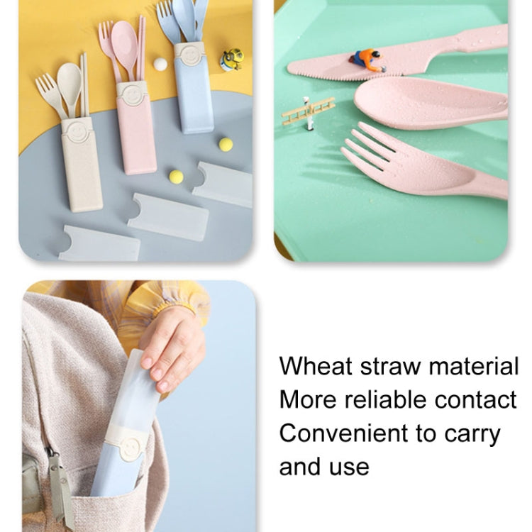 4 In 1 Portable Wheat Straw Tableware Set Outdoor Travel Storage Tableware Box, Style: B With Knife (Beige) by bashfashion