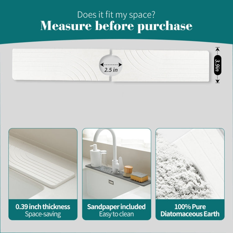 Faucet Sink Drying Mat Diatomaceous Earth Stone Splashproof Absorbent Sink Drainage Mat, Color: K04 White(60x10cm) by bashfashion