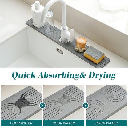Faucet Sink Drying Mat Diatomaceous Earth Stone Splashproof Absorbent Sink Drainage Mat, Color: K04 White(60x10cm) by bashfashion