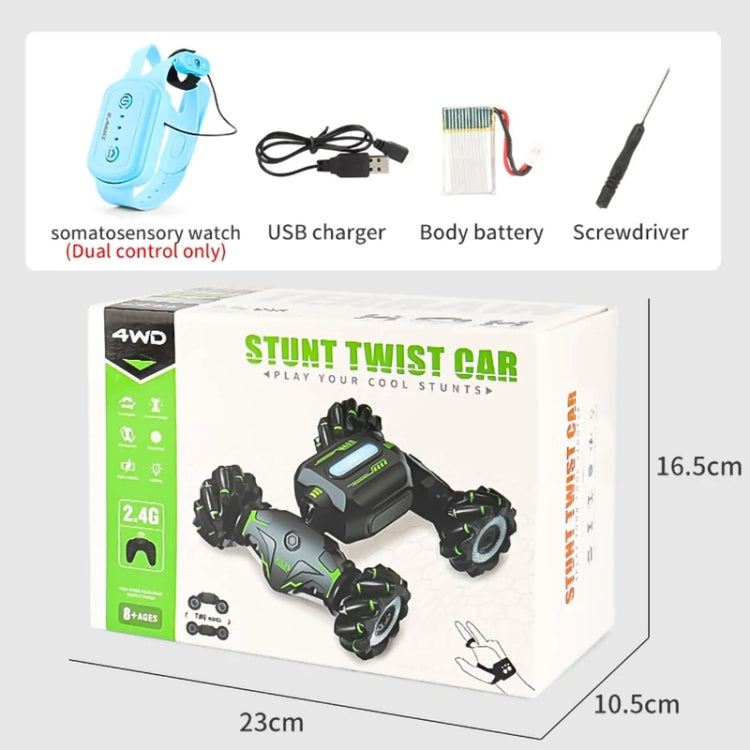 Children RC Car Toy Lights Electric Gesture Sensor Remote Control Twisting Stunt Car, Color: Green Dual RC(1:12) by bashfashion