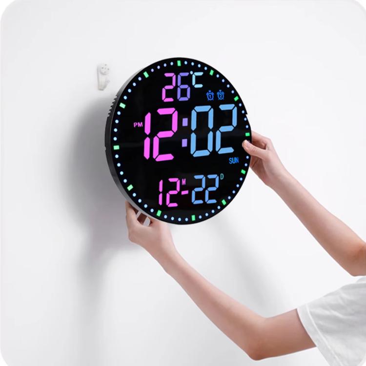 11.6-Inch RGB Wall Clock With Remote Control Multi-Functional Alarm Clock Bamboo+Cloth by bashfashion