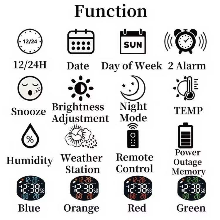 Digital Wall Clock Weather Station Forecast TEMP Humidity 2 Alarm Table Clock With Remote Control(Red+White) by bashfashion