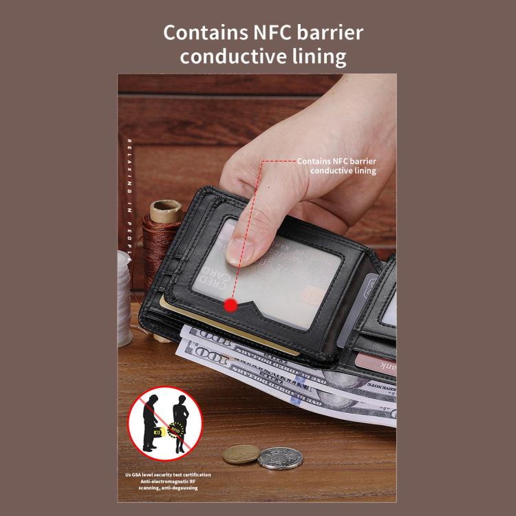 BULL CAPTAIN 07 RFID Anti-theft Top-layer Cowhide Multiple Card Slots Wallet(Black Leopard Print) by BULL CAPTAIN