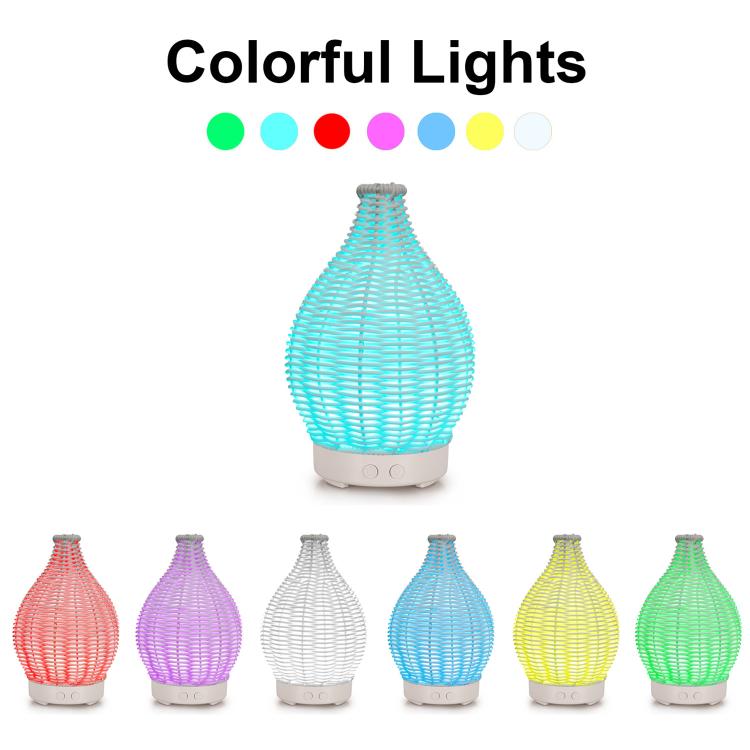 5V USB 100ML Hollow Rattan Ultrasonic Humidifier & Aromatherapy Diffuser with 7-Color LED Lights(Light Wood Grain) by bashfashion