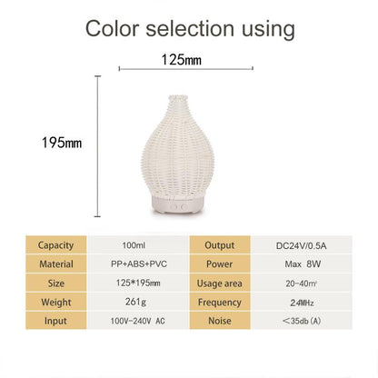 5V USB 100ML Hollow Rattan Ultrasonic Humidifier & Aromatherapy Diffuser with 7-Color LED Lights(Light Wood Grain) by bashfashion