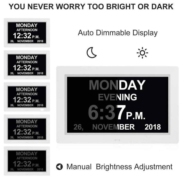 10-Inch Digital Clock With Voice Time Announcement, Auto DST Adjustment, 20 Custom Alarms, 8 Medication Reminders EU Plug Black by bashfashion