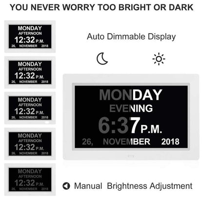 10-Inch Digital Clock With Voice Time Announcement, Auto DST Adjustment, 20 Custom Alarms, 8 Medication Reminders AU Plug White by bashfashion