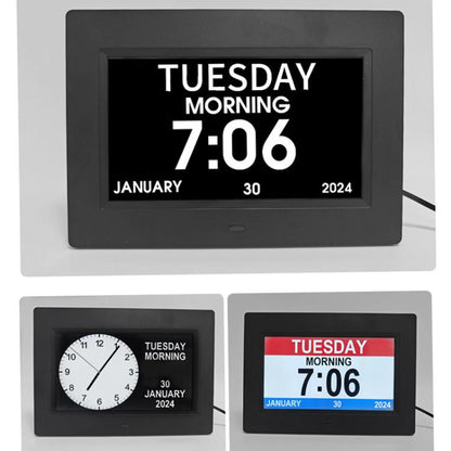 7-inch Digital Frame Calendar Day Clock With 3 Medication Alerts, 5 Custom Alarms, Multi-Language Support AU Plug Black by bashfashion